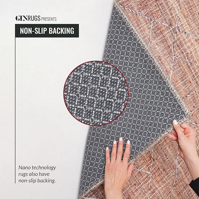 GLN Rugs Traditional Collection - Machine Washable Area Rug, Traditional Washable, Non Slip, Low Pile Chenille Rug, Living Room, Bedroom, Kitchen Rug (6' x 9' Terra/Multicolor 1168)