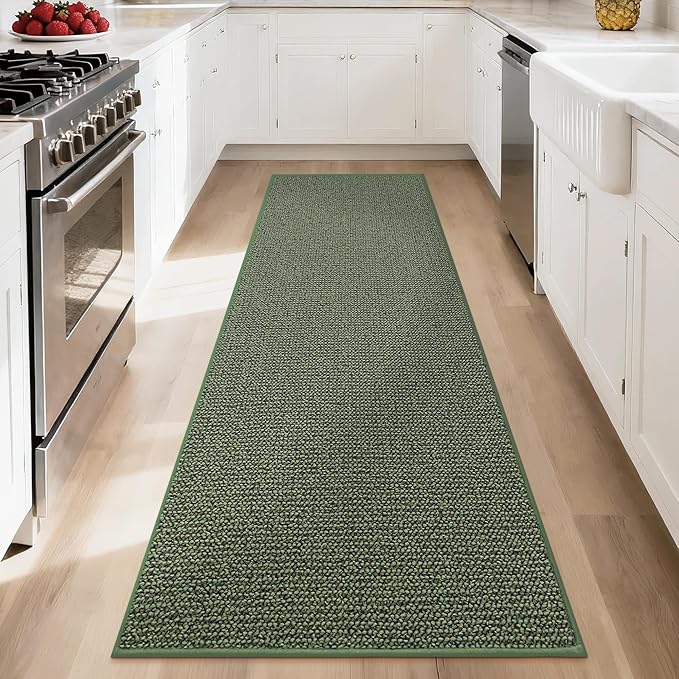 BEQHAUSE Hallway Runner Rugs 2.6x8, Hallway Rug Non-Slip Washable(Rolled-Up NO Creases), Runner Rug Absorbent Stain Resistant Hall Rug Carpet Runner, Entryway Rugs Floor Mat Laundry Room Rugs, Green