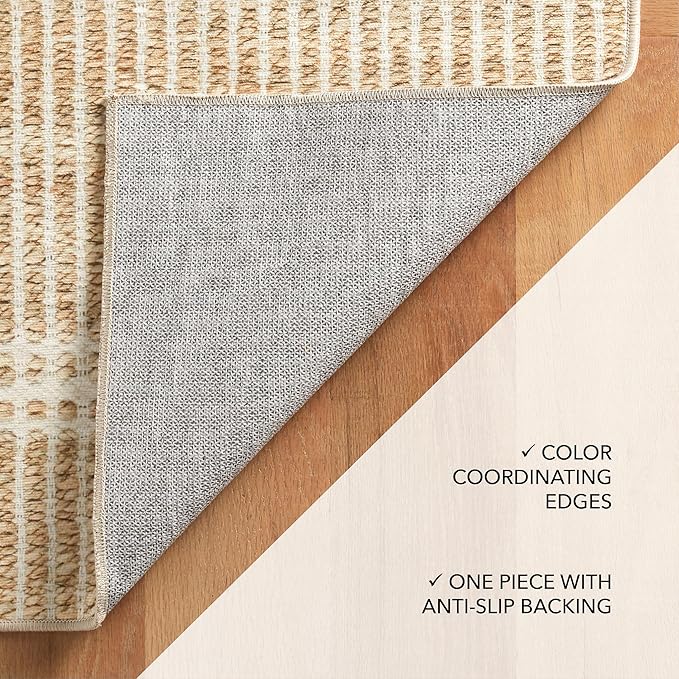 Dash and Albert Arbor Machine Washable Area Rug - 6' x 9' Neutral Stripe Washable Accent Rug Stain-Resistant, Anti-Slip, High Traffic Kitchen, Hallway, Mudroom