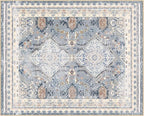 Phantoscope Washable Area Rug 8'x10' Non-Slip, Vintage Neutral Rugs for Living Room, Bedroom, Dining Room, Distressed Boho Geometric Medallion Pattern, Low-Pile Foldable Floor Carpet, Dusty Blue/Multi