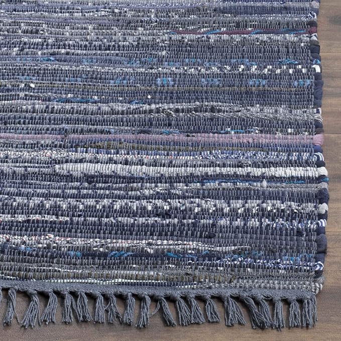 SAFAVIEH Rag Rug Collection X-Large Area Rug - 11' x 15', Ink & Multi, Handmade Boho Stripe Cotton, Ideal for High Traffic Areas in Living Room, Bedroom (RAR121C)