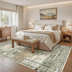 5x7 Area Rugs Low Pile Indoor Washable Trendy Faded Style Rugs for Bedroom Living Room Dining Room Foldable Non-Slip Thin Print Mat Green Olive Beige