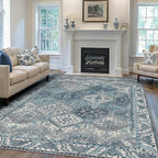 Bavni 6x9 Area Rugs for Living Room, Machine Washable Rug Non Slip, Vintage Chenille Distressed Print Carpet, Large Low Pile Ultra-Thin Lightweight Rugs for Bedroom, Dining Room, Home, Office, Blue