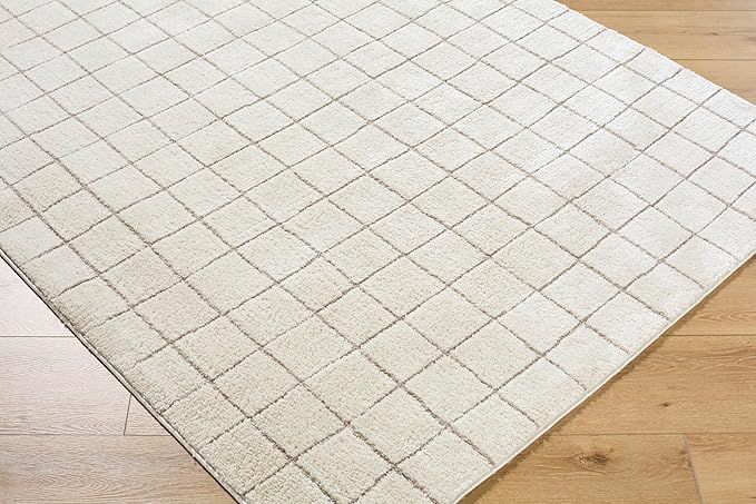 Livabliss x Our PNW Home Cascade Minimalist Grid Area Rug, 6'7" x 9', Grid Ivory/Taupe
