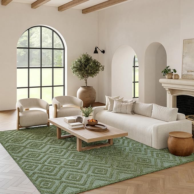 Nourison Home Versatile Green 8' x 10' Area Rug - Easy Clean, Non Shedding, Bed Room, Living Room, Dining Room, Kitchen (8' x 10')