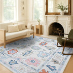 Fame Living Cream Oushak Rug, Modern, Vintage, Turkish, Eclectic, Floral, Pastel, Washable, Extra Large Area Rugs for Living Room, Dining, Bedroom, Lounge, 9'x12'
