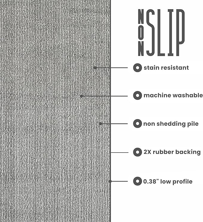 8ft Custom Cut Runner Rug for Narrow Hallways Kitchens - Striped Grey | Non-Slip & Washable | No-Fray Edge Finished