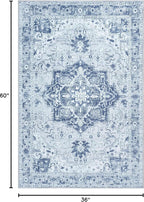 Bloom Rugs Washable Non-Slip 3' x 5' Rug - Gray/Blue Traditional Medallion Area Rug for Living Room, Bedroom, Dining Room, and Kitchen - Exact Size: 3' x 5'