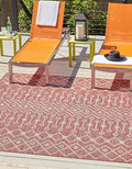 Unique Loom Outdoor Trellis Collection Area Rug - Tribal Trellis (7' 10" Square, Rust Red/ Ivory)