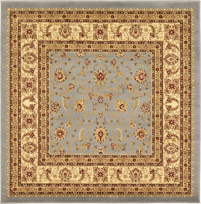 Unique Loom Voyage Collection Traditional Oriental Classic Intricate Design Area Rug (6' 0 x 6' 0 Square, Light Blue/Gold)