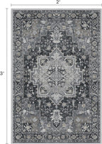 Area Rug 2x3 Doormat, Machine Washable Low Pile Rugs, Small Retro Entryway Mat for Entrance, Hallway, Kitchen and Corridor, Dark Gray