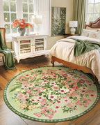 Floral Washable Round Area Rug - 6x6 Round Rugs Living Room Rug Soft Non-Slip Low Pile Large Indoor Accent Circle Carpet for Closet Bedroom Dining Room Home Office Nursery, 6ft Green