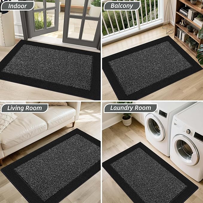 BEQHAUSE Indoor Door Mat 36" x 60", Dirt Trapper Door Mats Non-Slip Entryway Rugs Washable, Resist Dirt Absorbent Welcome Mat, Low Profile Floor Mats for Front Back Door and Entryway, Black