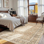 HelloTree Washable Rugs 5x7 Area Rug for Living Room, Vintage Boho Khaki Rug Non Slip Carpet Retro Accent Indoor Mat Print Distressed Low Pile Throw Large Rug for Office Bedside-Khaki