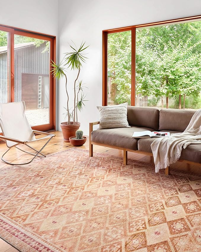Loloi Layla Collection LAY-16 Natural/Spice 2'-3" x 3'-9" .13" Thick Accent Rug, Soft, Durable, Vintage Inspired, Distressed, Low Pile, Non-Shedding, Easy Clean, Printed, Living Room Rug