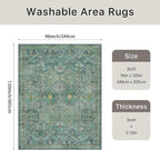 Bavni 8x10 Area Rugs for Living Room, Machine Washable Rug Non Slip, Vintage Chenille Distressed Print Carpet, Large Low Pile Ultra-Thin Lightweight Rugs for Bedroom, Dining Room, Home, Office, Cyan