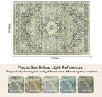 5×7 Machine Washable Rug for Living Room, Boho Vintage 5×7 Area Rug，Distressed Accent Low Pile Ultra Soft Large Carpet for Bedroom Bathroom Dining Room, Floral/Green