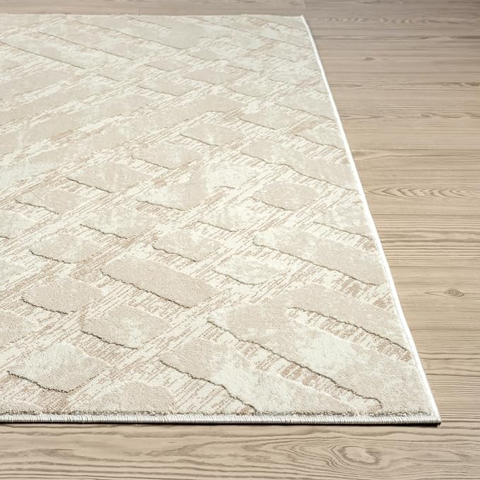 Abani Terra Cream Area Rug for Living Room, Bedroom - Rustic Modern Pattern - 8' x 10' - Durable & Easy to Clean