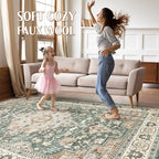 Green Rug Living Room Rugs: 8x10 Washable Boho Large Vintage Soft Stain Resistant Farmhouse Oriental Non Slip Indoor Floor Carpet for Bedroom Nursery Kids Playroom Office Dining Room Home Decor