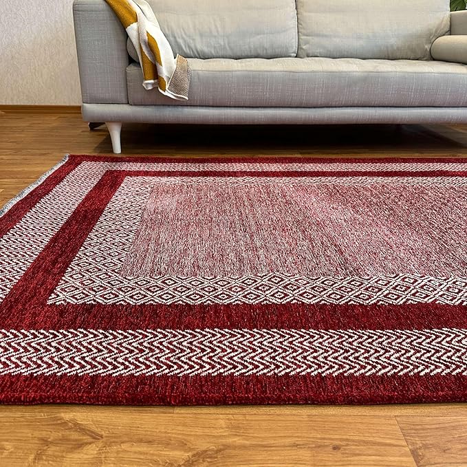 Alfa Rich 4x6 Red Burgundy Washable Area Rugs for Living Room Bedroom Kitchen Cotton Rug