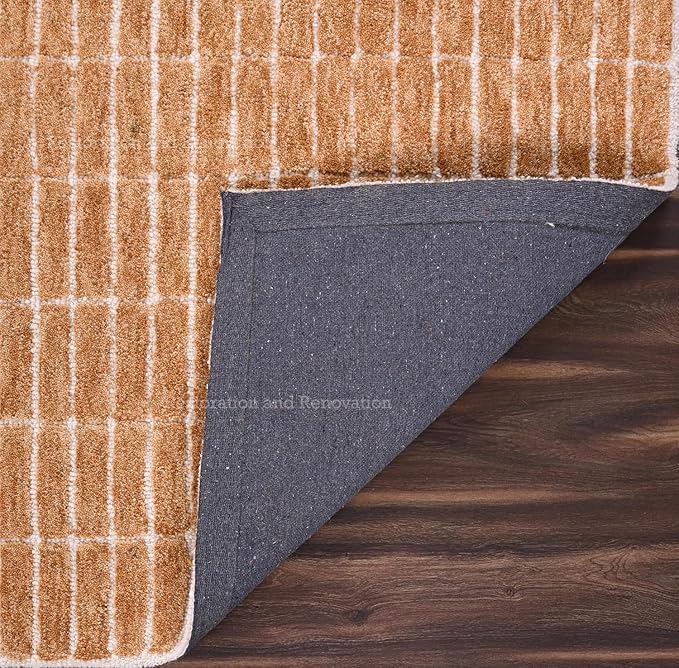 Hand-Tufted 100% Wool Area Rug – Unique Modern Geometric Grid Pattern, Soft Plush Textured Carpet for Living Room, Bedroom, Dining Room & Entryway (Gold, 6' x 9')