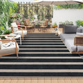 Lahome Striped Easy Jute Outdoor Rug 8x10, Washable Living Room Patio Rug Black Indoor Outdoor Carpet, Farmhouse Geometric Non Slip Non Shedding Carpet for Office Backyard Dining Room