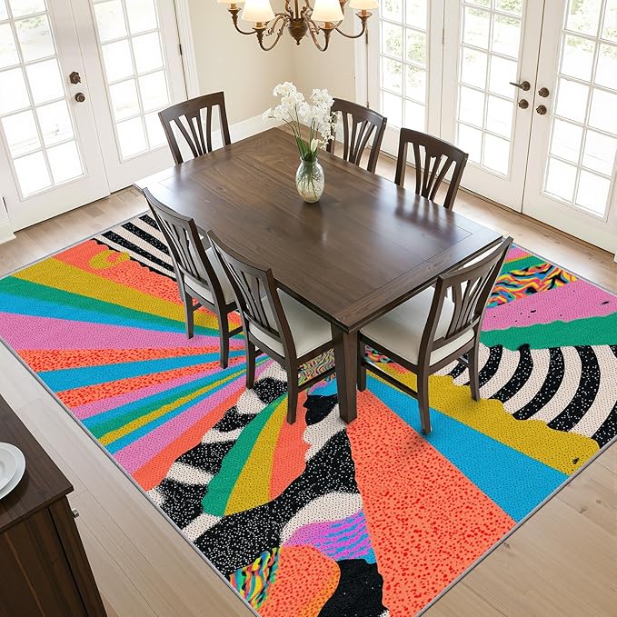 Graffiti Rug - 8x10 Rug,Colorful Abstract Art Area Rugs,Hippie Aesthetic Funky Non Slip Shed Resistant Extra Large Carpets Home Decor #C091