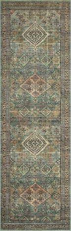 Loloi Magnolia Home by Joanna Gaines Sinclair Collection SIN-03 Turquoise/Multi 7'-6" x 9'-6", .25" Pile Height, Machine Washable, Area Rug