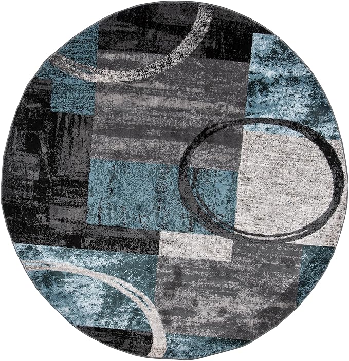 Rugshop Contemporary Abstract Circle Design Soft Round Area Rug 8' Gray