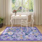 DUKINO 4x6 Area Rug, Lightweight Non Slip Washable Floral Rug, Indoor Low Pile & Non-Shedding Boho Design Rugs for Bedroom, Living Room, Dining Room, Purple