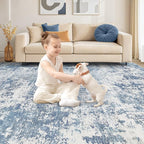 6x9 Area Rug Living Room Rugs - Washable Neutral Modern Abstract Soft Thin Rug Indoor Floor No Slip Rug Carpet for Bedroom Under Dining Table Home Office Decor - Blue White