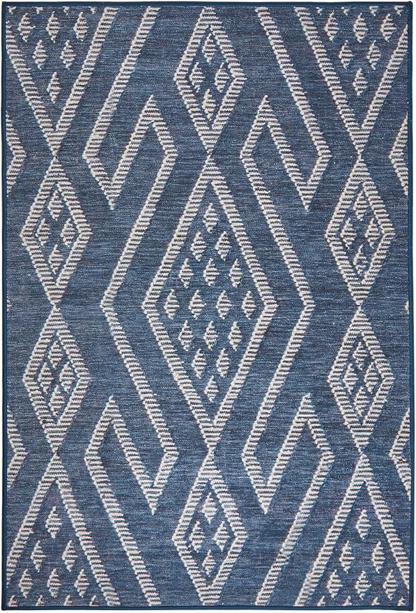 Dash & Albert Guthrie Navy Machine Washable Rug, 4 X 6 Feet, Blue Geometric Pattern