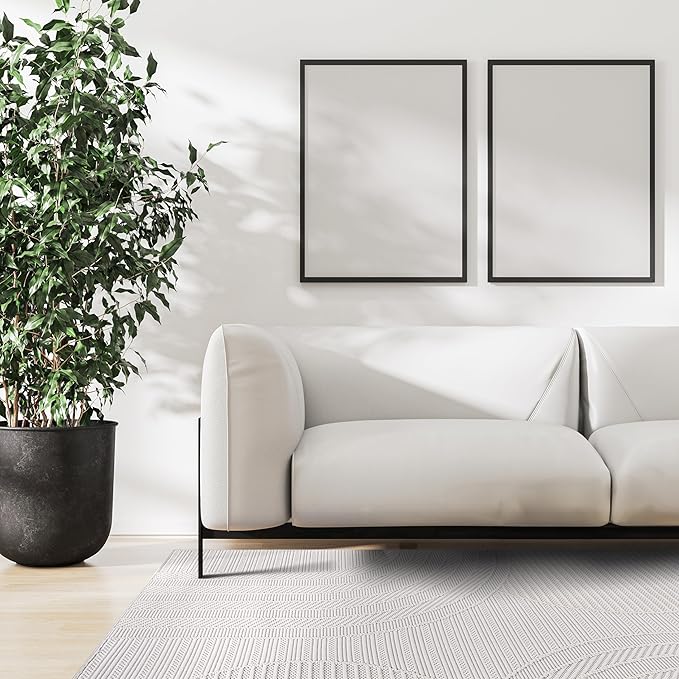 CAMILSON Micro Loop Rug 5x7 Modern Luxury Geometric Arch Area Rugs Soft High and Low Pile Stain Resistant Easy-Cleaning Non-Shedding for Living Room Office Indoor Carpet (5 x 7 / White)
