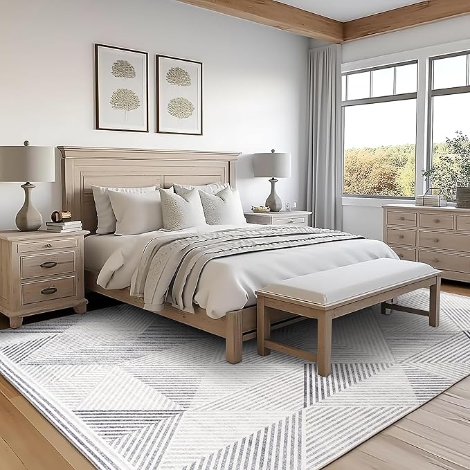 ReaLife Rugs Machine Washable Area Rug - Living Room Bedroom Bathroom Kitchen Entryway Office - Padded Crease Free Stain Resistant Premium - Modern Geometric Contemporary - Miles - Gray 7'6" x 9'6"