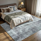 GLN Rugs Contemporary Collection - Machine Washable Area Rug, Contemporary Washable, Non Slip, Low Pile Chenille Rug, Living Room, Bedroom, Kitchen Rug (8' x 10' Grey/Green)