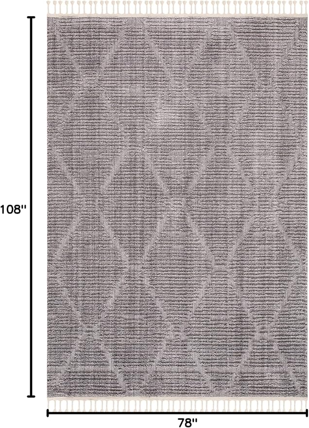 SAFAVIEH Marrakesh Collection Area Rug - 6'6" x 9', Grey, Moroccan Boho Tribal Tassel Design, Non-Shedding & Easy Care, Ideal for High Traffic Areas in Living Room, Bedroom (MRK517F)