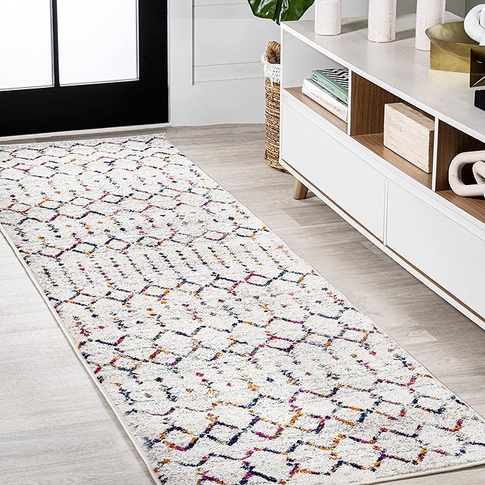 JONATHAN Y Boho Vintage Diamond Cream/Multi Runner Rug 2X8 ft, Moroccan Hype for Living Room, Bedroom, Kitchen, Office, Easy-Cleaning, High Traffic, Pet-Friendly, Non-Shedding (MOH101H-28)