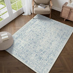 Blue Area Rug 4x6 Office Entryway Rug Machine Washable Kitchen Vintage Distressed Non Slip Carpet Indoor Retro Floral Accent Throw Door Mat for Bathroom Bedroom Dining Living Room
