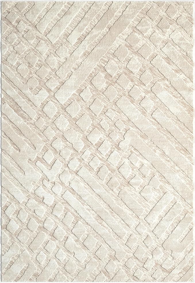 Abani Terra Cream Area Rug for Living Room, Bedroom - Rustic Modern Pattern - 8' x 10' - Durable & Easy to Clean