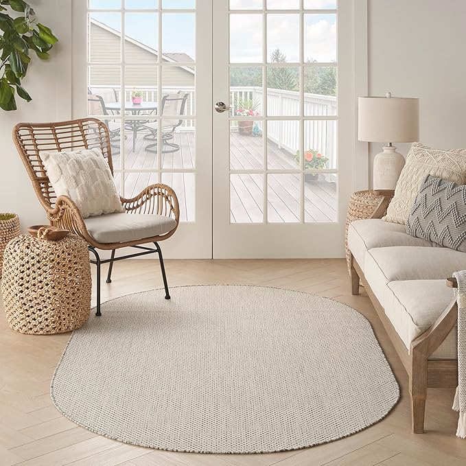 Nourison Home Courtyard Ivory Silver 6' x 9' Oval Area Rug - Easy Clean, Non Shedding, Bed Room, Living Room, Dining Room, Kitchen (6' x 9' Oval)