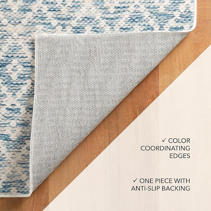 Dash and Albert Melange Diamond Machine Washable Area Rug - 4' x 6' Blue - Diamond Accent Rug - Anti-Slip Backing, Lightweight, Machine Washable, High Traffic Areas Kitchen, Mudroom, Laundry Room