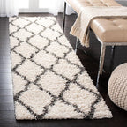 SAFAVIEH Dallas Shag Collection Runner Rug - 2'3" x 8', Ivory & Dark Grey, Trellis Design, Non-Shedding & Easy Care, 1.5-inch Thick Ideal for High Traffic Areas in Living Room, Bedroom (SGD257H)