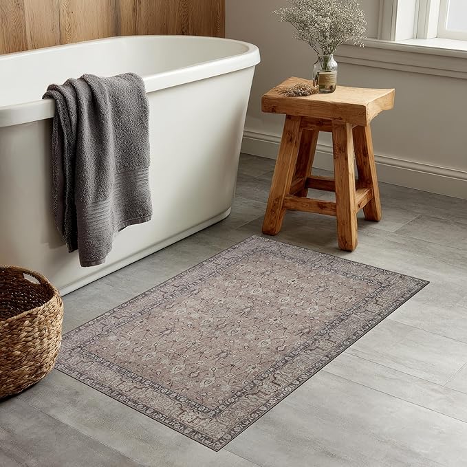 Kuden 2x3 Small Rug, Machine Washable, Non-Slip Backing, Vintage Style, Soft, Low Pile, Area Rugs for Entryway Kitchen Indoor Entrance
