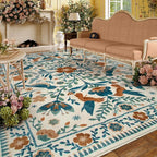 Moynesa Area Rugs 9x12 Retro Home Decor, Modern Bohemian Farmhouse Floral Bird Print Pattern Medallion Carpet for Large Living Room Bedroom Dining Room,Floor Protection Non-Slip Washable