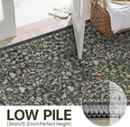 Bavni Floral Hallway Runner Rug 2'6" x 8', Washable Non Skid Boho Carpet for Entryway Kitchen Laundry Room, Soft Ultra Thin Botanical Long Runner for Indoor Floor Decor, Emerald Green