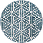 Rugs.com Lattice Trellis Collection Rug – 5 Ft Round Blue Low-Pile Rug Perfect for Kitchens, Dining Rooms