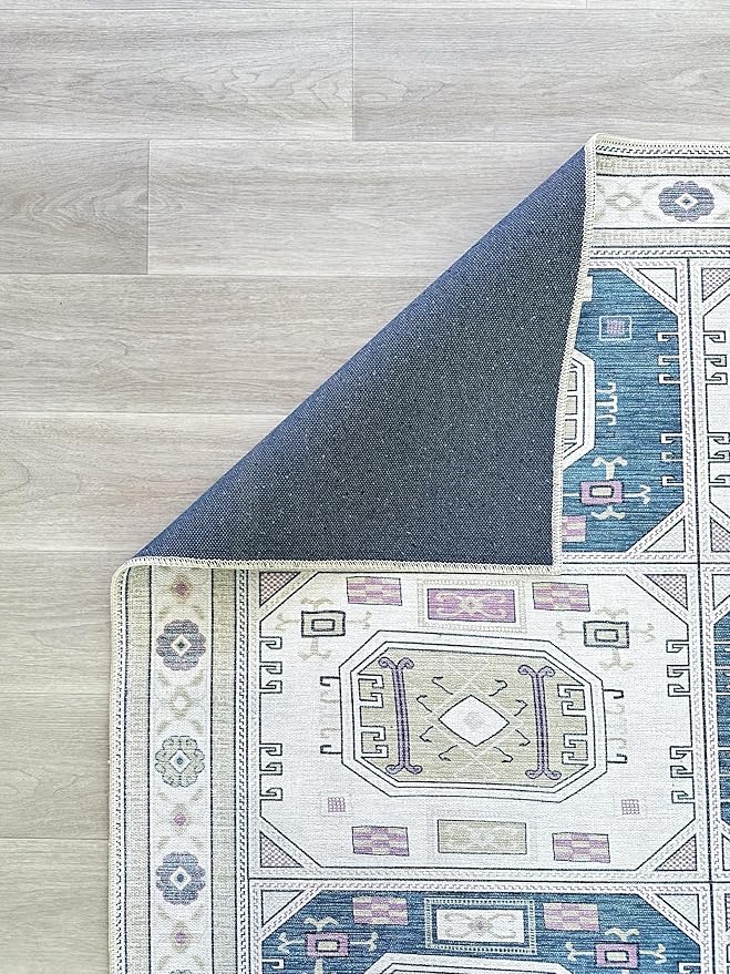Fame Living Faded Oushak Rug, Turkish Vintage Floral Pastel Large Oversized Area Rugs for Living Room Dining Bedroom Kitchen Bathroom Nursery (848CrNv, 7'5" x 9'8")