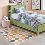 jinchan Macy Area Rug 3x5 Kids Washable Indoor Floor Cover Non-Slip Modern Soft Rug Elementary School Classroom Colorful Diamond Carpet for Nursery Playroom Daycare Bedroom Living Room Circus on Cream