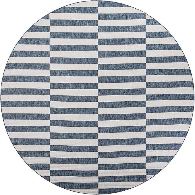Unique Loom Outdoor Striped Collection Area Rug - Striped (12' Round Blue/Ivory)
