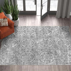 vivorug 9x12 Area Rugs for Living Room, Non Slip Machine Washable Vintage Grey Rug, Ultra-Thin Lightweight Large Area Rug for Bedroom, Dining Room, Low Pile Rug